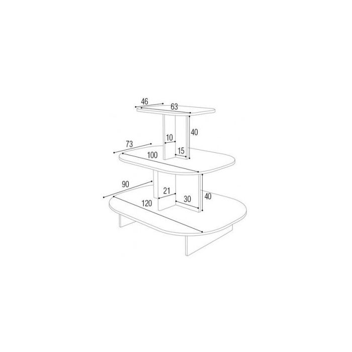 Pyramide oval - 3-lagsbord. Hvid melamin.  H 106 cm.