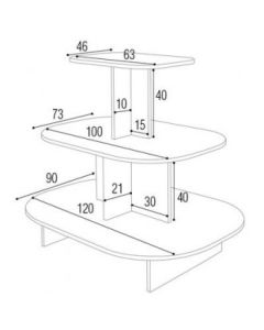 Pyramide oval - 3-lagsbord. Hvid melamin.  H 106 cm.